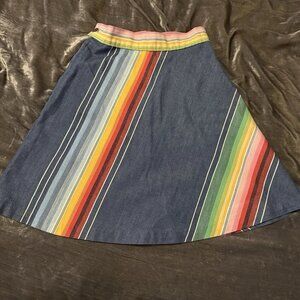 Vintage 90s Y2K Handmade Girls A-Line Flare Rainbow Denim Skirt Sz 6/7